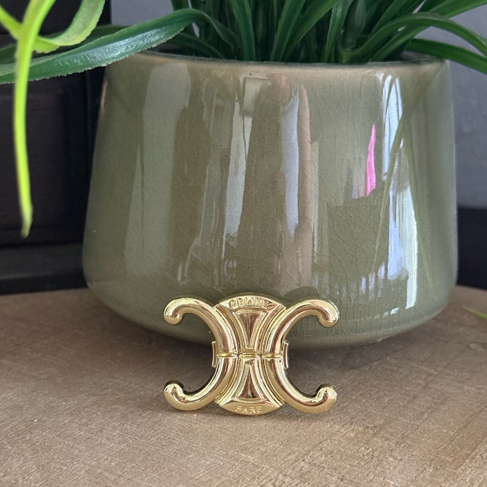 Gold Tone Double C Style Brooch | Minimalist Statement Pin